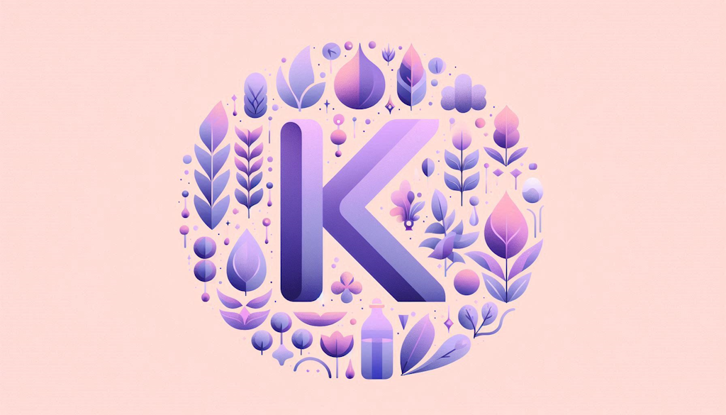 Representa al Potasio, con las letras K en el centro y plantas alrededor en tonos violetas.