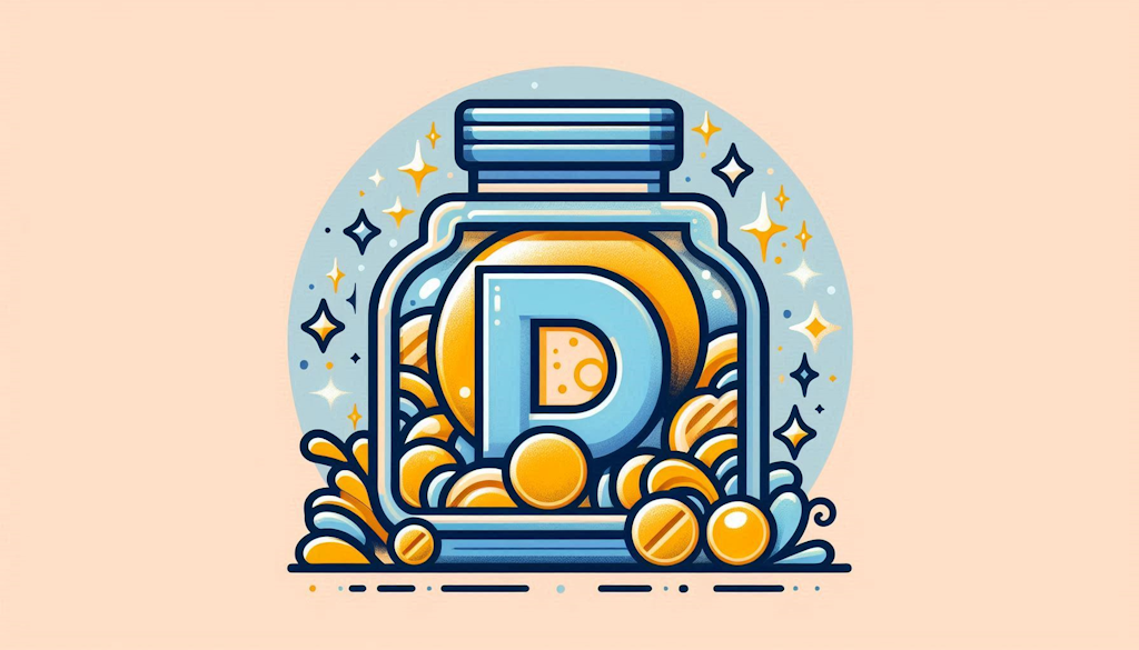 Imagen de un tarro con una etiqueta de vitamina d y comprimidos alrededor